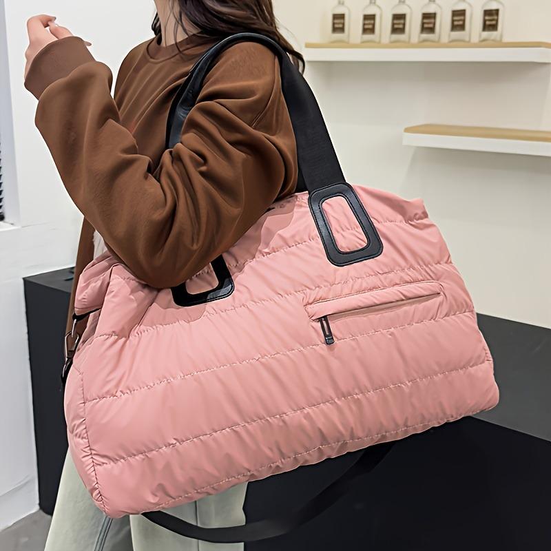 2pcs Large Capacity Padded Women's Tote Bag Set for Travel Fashionable Winter Quilted Handbags Designer Shoulder Bags for Women