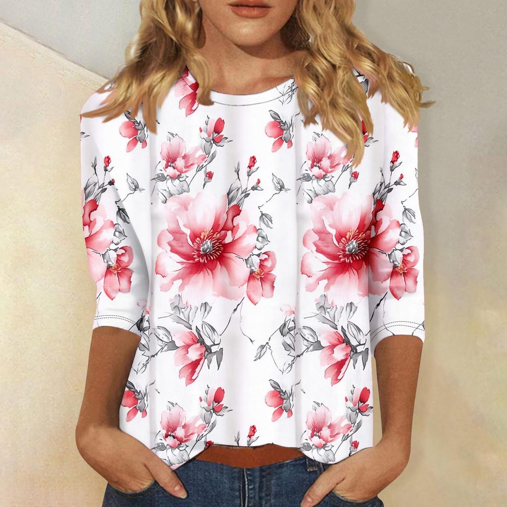 Modisches, lässiges Oberteil mit Dreiviertelärmeln und Blumendruck für Damen