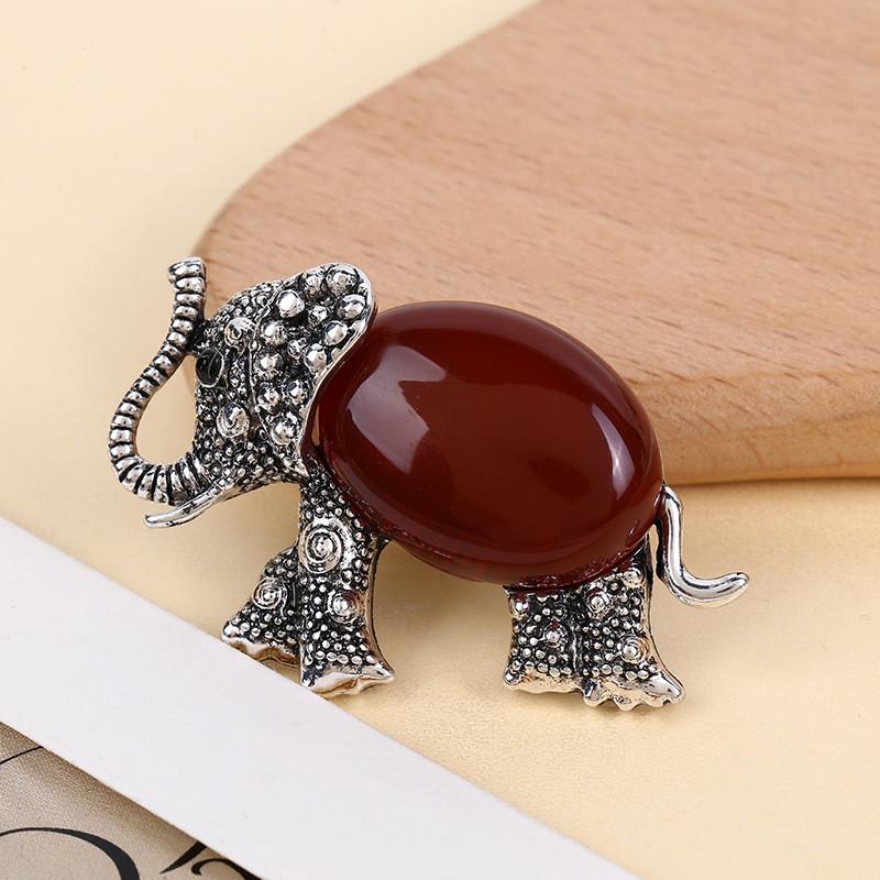 Animal Embossed Shell Inlay Lucky Elephant Brooch Pin For Men Women Decor