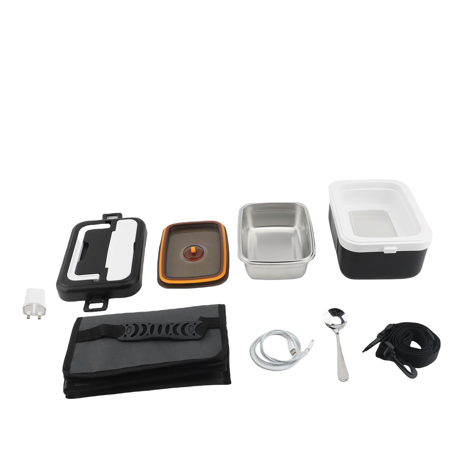

Electric Heated Lunch Box 60W 1L Stainless Steel Portable Food Warmer Insulated Self Heating Re able Battery Powered for Travel Work