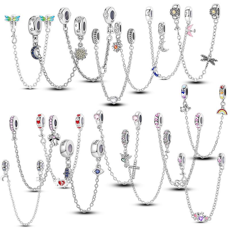 Mula Copper Stars Moon Heart Safety Chains Beads Charms Fit Originalbracelets Diy Fine Jewelry Gift For Women