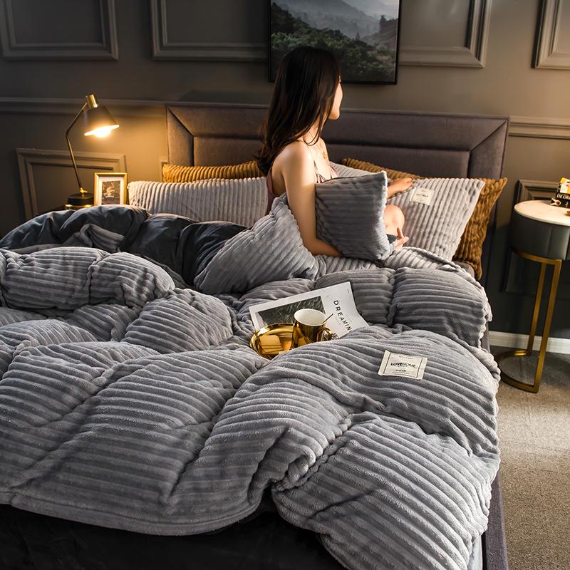 2025 Hřejivá Magická Fleece Mléčný Samet Zimní Ložní Sada - 4dílná Přikrývka a Povlak na Přikrývku