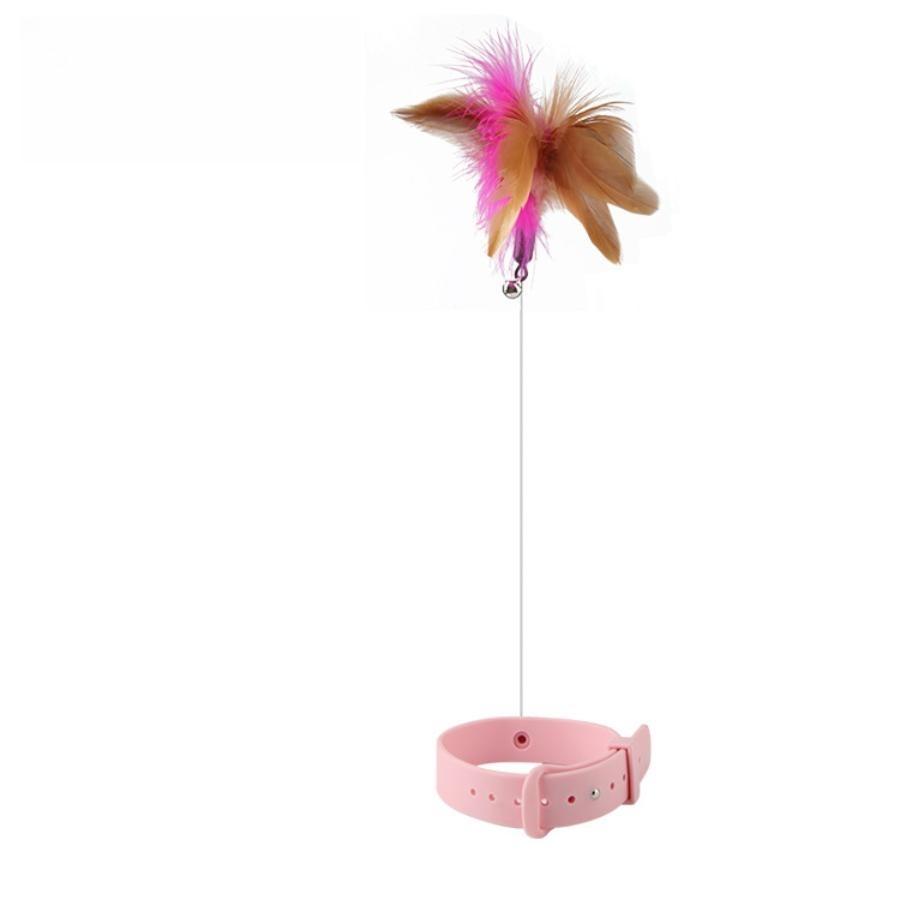 

Teasing Cat Bell Silicone Pet Collar Cat Toy Teasing Yourself Pet Collar Cat Stick with Colorful Bell Feathers Self Fun Toy розовый