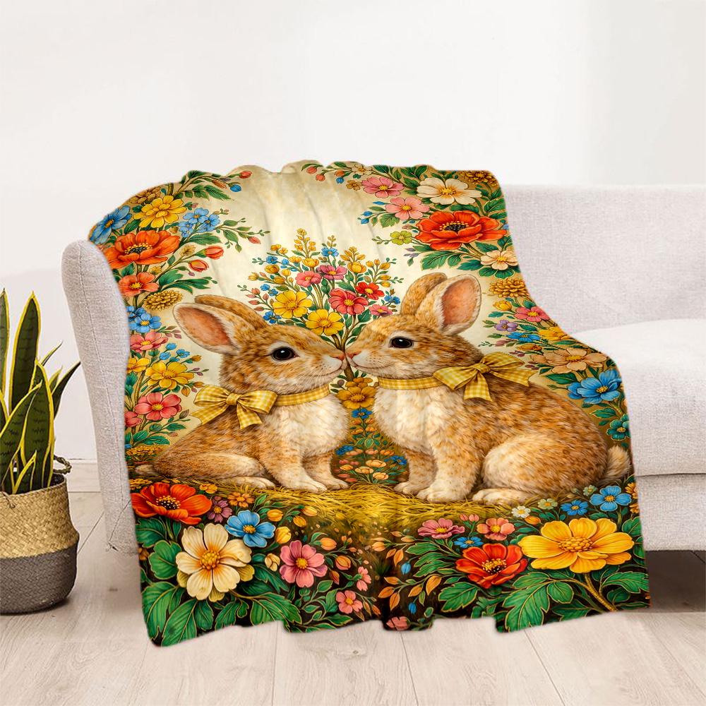Easter Bunny With Flowers Blanket,Suitable for sofas, offices, travel, living rooms, gift for friends and family,Suitable for all seasons.