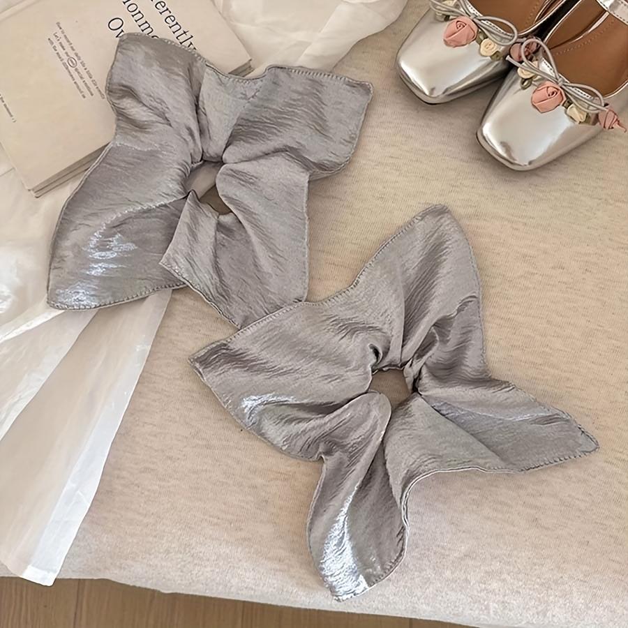 1pc Silvery Shiny Square Scarf Large Intestine Hair Tie Korean High Elastic Ponytail Hair Tie Does Not Hurt Hair High-End Head Rope