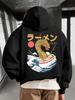 Japanese-style Dragon Print Men's Fleece-lined Hooded Sweatshirt for Autumn/winter; Versatile, Loose, Casual Fit with a Street-gothic Aesthetic.