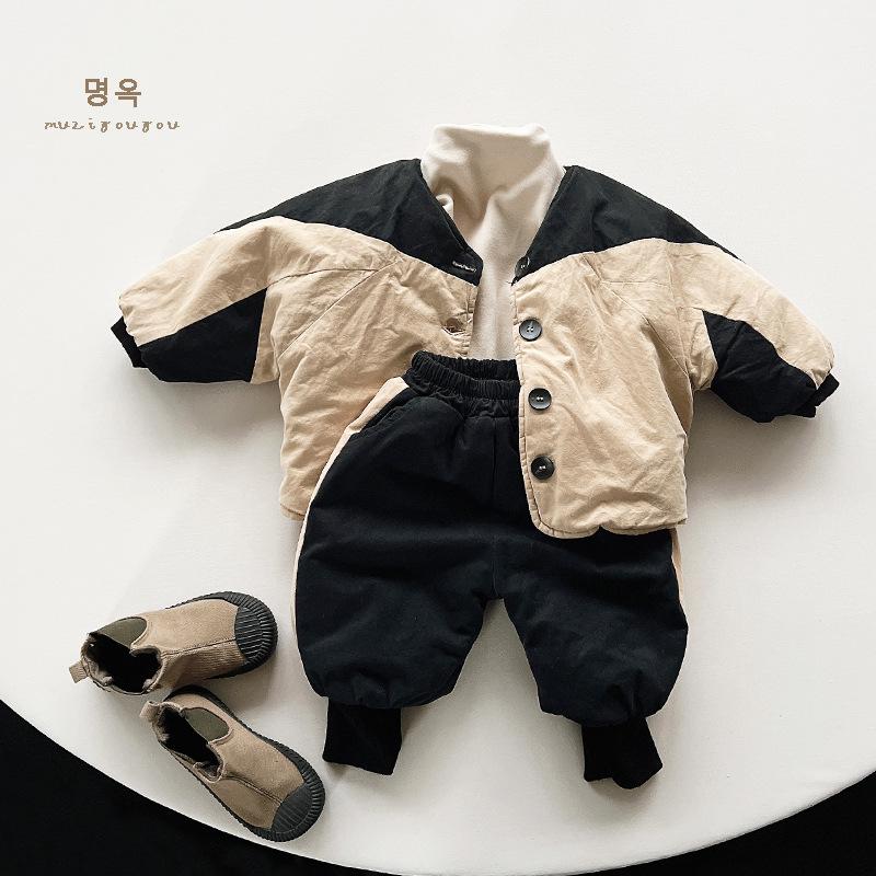 Kids Contrast Color Thickened Fleece Casual Long Pants For Boys And Girls