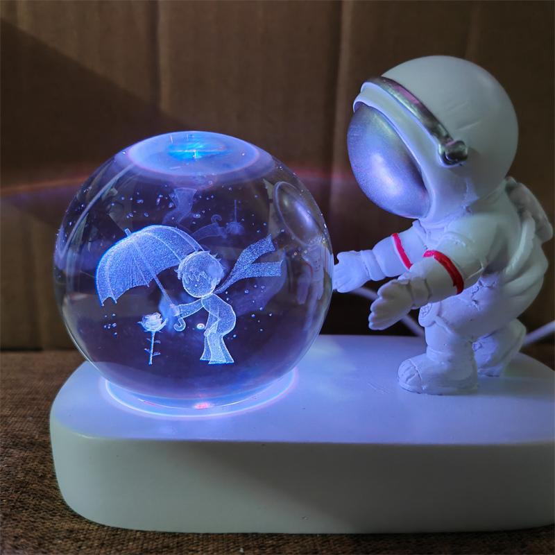 Astronaut Creativ 3D Minge de Cristal Led Lumină de noapte pentru Dormitor Copii Planetă Spațiu Lampă Sistem Solar USB Cadou de Crăciun pentru copii