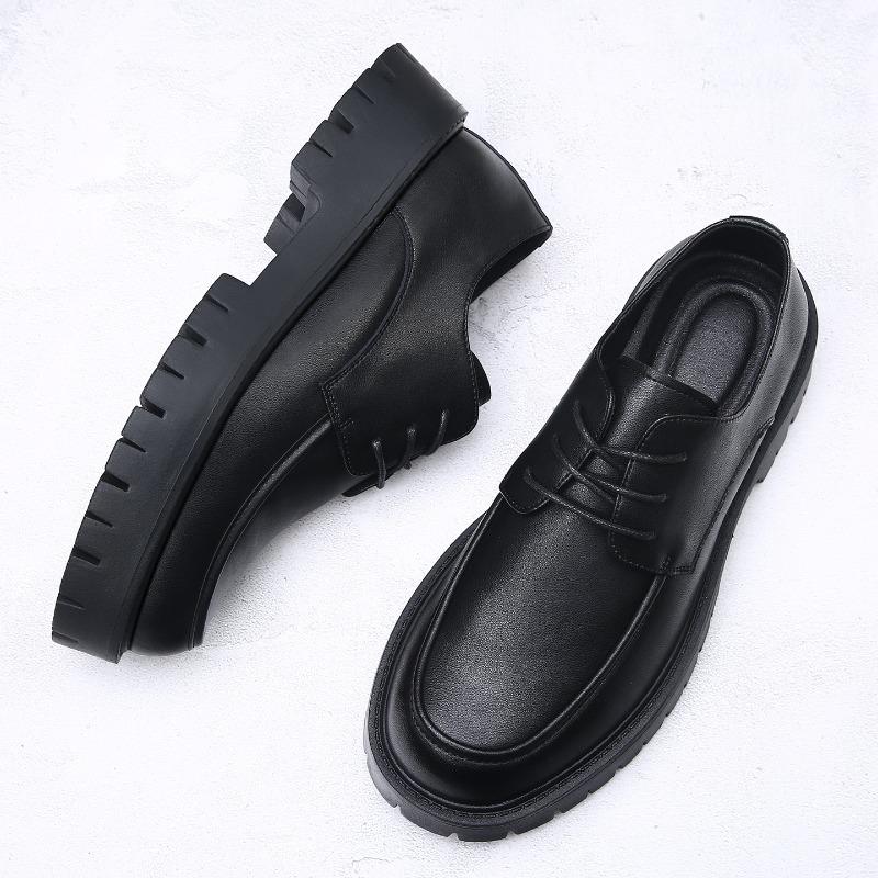 Large Size 4 Casual Leather Shoes Men's Autumn New Business Dress Thick Sole Heightening Men's Big Head Leather Shoes
