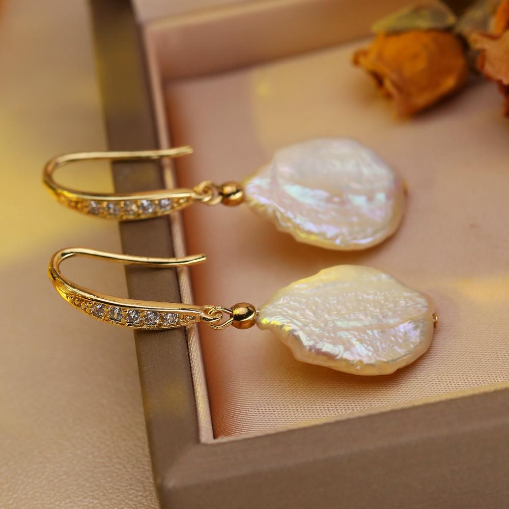 SENIKO Orecchini di perle barocche di grandi dimensioni d'acqua dolce naturale Orecchini pendenti di perle di zirconi cubici di moda per gioielli da donna