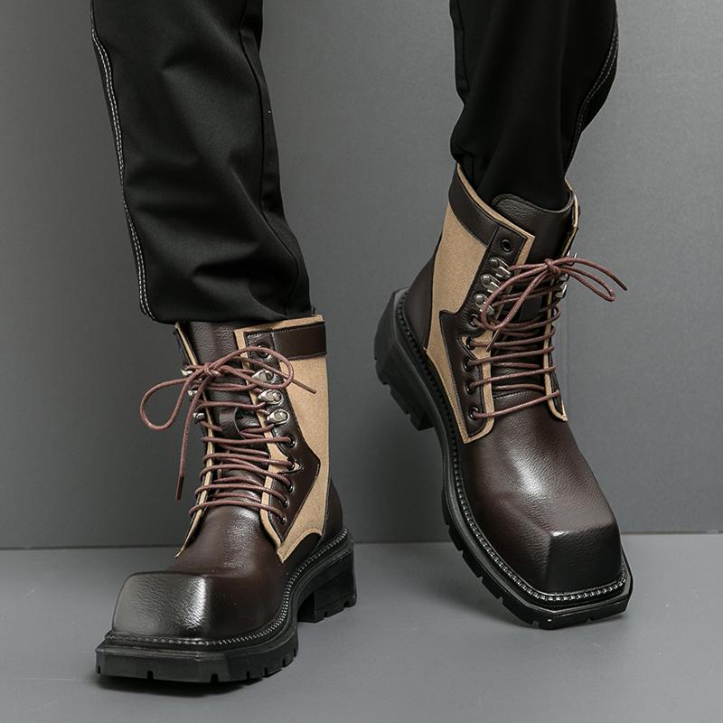 Men’s Retro Punk Thick Sole Platform Boots Jockey Boots Street Style Square Toe Motorcycle Boots High Boots Plus Size