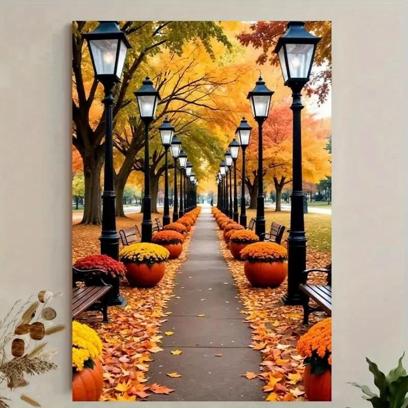 

Tranquil Tree-lined Canvas Wall Art Vibrant Autumn Scene Maple Leaf Path with Indoor Home Decor 20x30cm