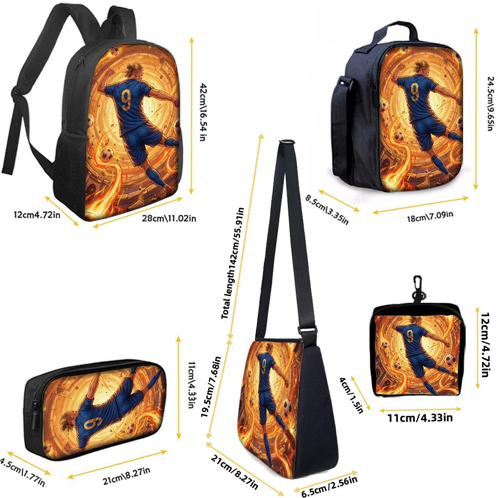 1/2/3/4/5PC Soccer Star Pattern Backpack Set – Large-Capacity Casual Backpack with Matching Clutch & Tote Bag, Perfect for Daily