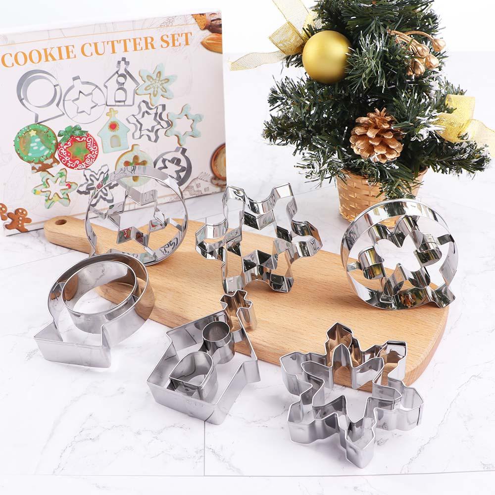 6Pcs Stainless Steel Kitchen DIY Christmas Decor Baking Tools Biscuit Mold Cookie Cutters Set