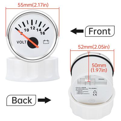 52mm Voltmeter 8-16V Voltmeter mit roter Hintergrundbeleuchtung für Wohnwagen, Marineboot, wasserdicht, Spannungsanzeige 12V 24V