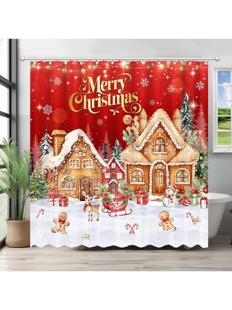 Merry Christmas Gingerbread House Shower CurtainCandy House Gingerbread Home Bathroom Decorations Santa Xmas Trees Bathtub 90x180CM
