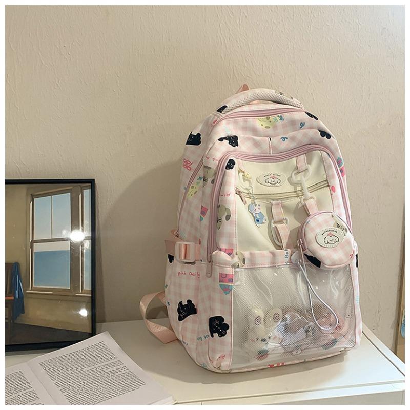 Fresh, Sweet and Cute Two-dimensional Plaid Backpack for Junior High School Students, Contrasting Colors, Large-capacity Backpack.