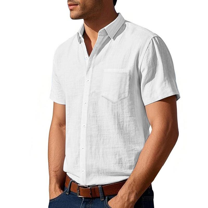 Men Short Sleeve Button Down Shirt With Chest Pocket S белый