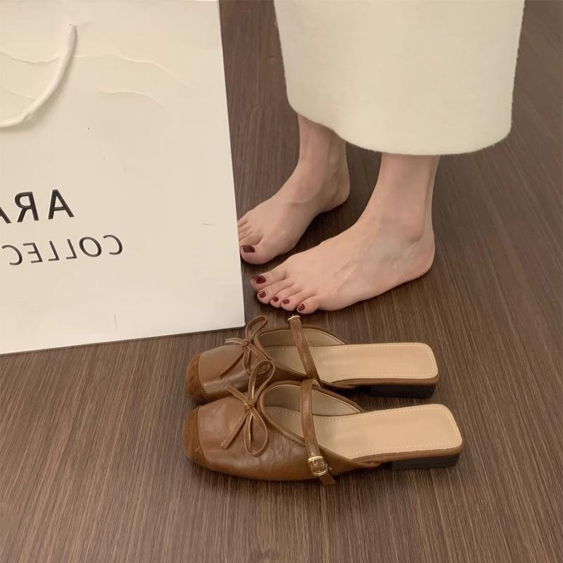 

Баотоу полутапочки женские летние новые сандалии Мэри Джейн на низком каблуке с одной педалью 40 коричневый