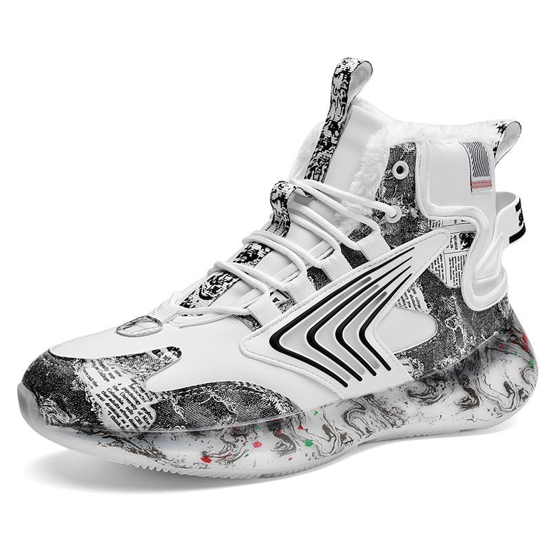 Winter Guochao Northeast cotton shoes wear velvet warm luminous high-top shoes student graffiti sports snow boots men's shoes