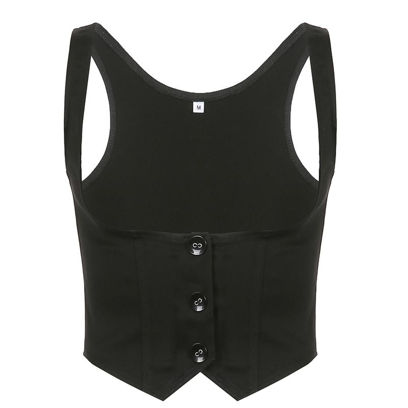 2KWEIRD Black Button Up Corset Top Women Fashion Sleeveless Skinny Tank Tops Vintage Y2k Streetwear Tees Harajuku 90s Girdle Vest