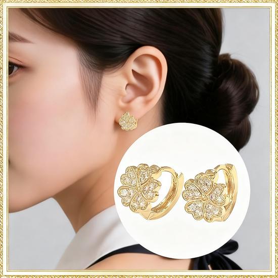 Heart-Shaped Copper Gold Plated Cubic Zirconia Ear Cuffs for Women - Versatile, Resort-Style Earrings золотой