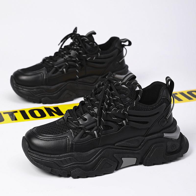 Chaussures noires chaussures rehaussantes hommes plateforme mesh respirant sport chaussures hommes
