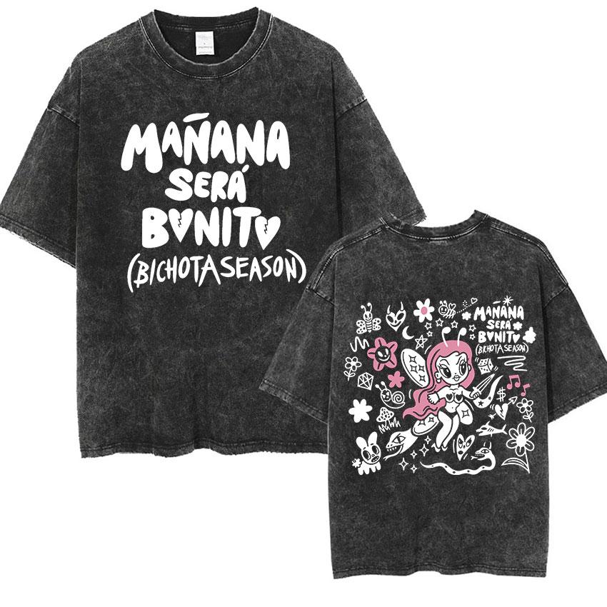 Cute Karol G Manana Sera Bonito Vintage Washed T Shirt Men Women Kawaii Fashion Clothing T-Shirt Aesthetic Short Sleeve T Shirts