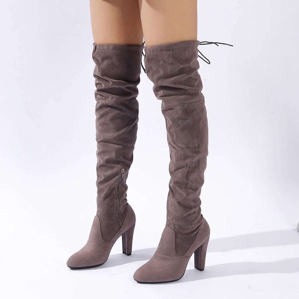 Fashion Winter 2025 OVERThe Knee Women Boots Stretch Fabrics High Heel Slip on Shoes Pointed Toe Woman Long Boots Size Plus Size34-43