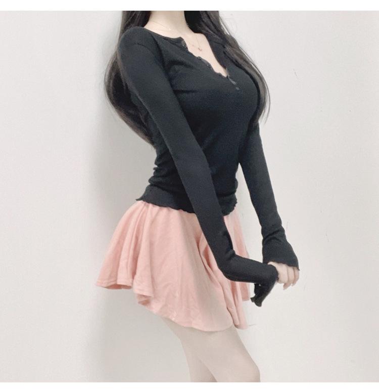 Korean Dongdaemun Sheer Slimming Long Sleeve Top for Women
