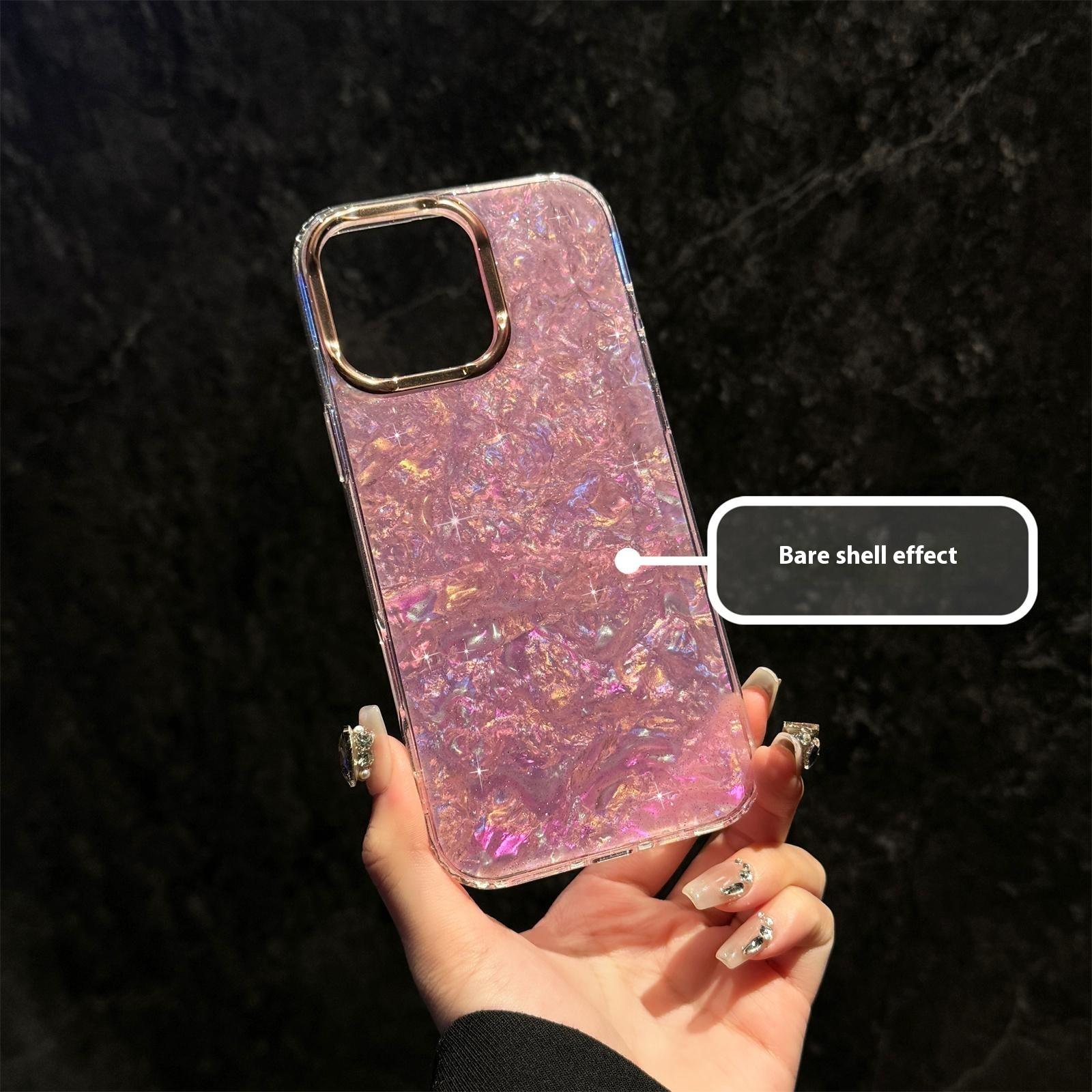 

For iPhone 16 Pro Case IMD Shell Pattern PC+TPU Phone Cover Transparent Pink