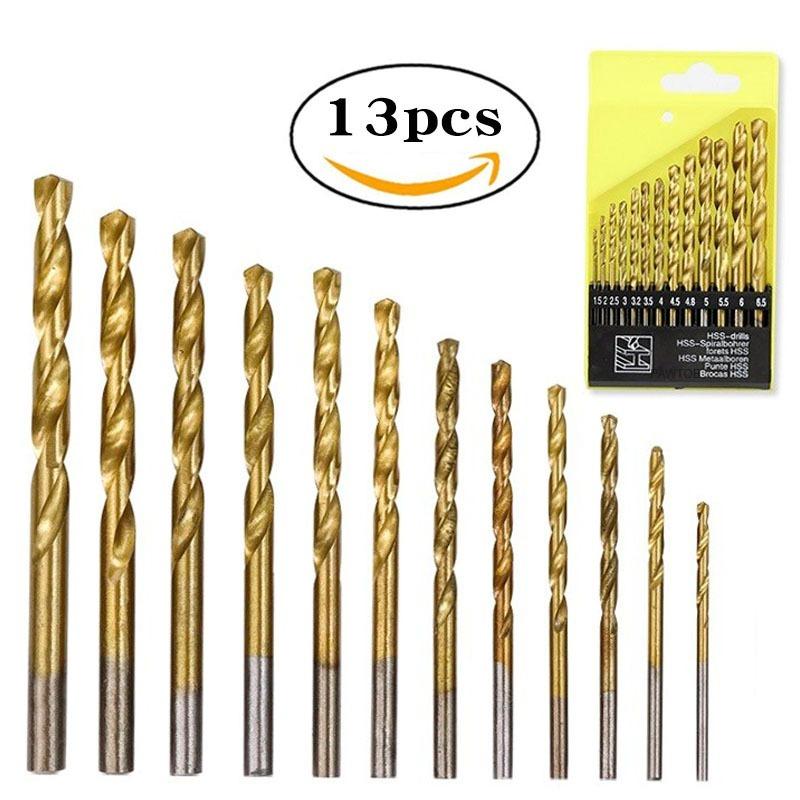 High-Speed Steel Drill Kit 13 Piece Set, Impact Quick Change Drill Kit for Cast Iron Hardening Metal Wood and Plastic