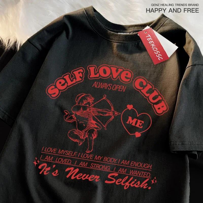 Self Love Club Fun Cupid Men Women T Shirts Breathable Street Clothes Summer Fashion Loose Casual Popular Tee Shirt