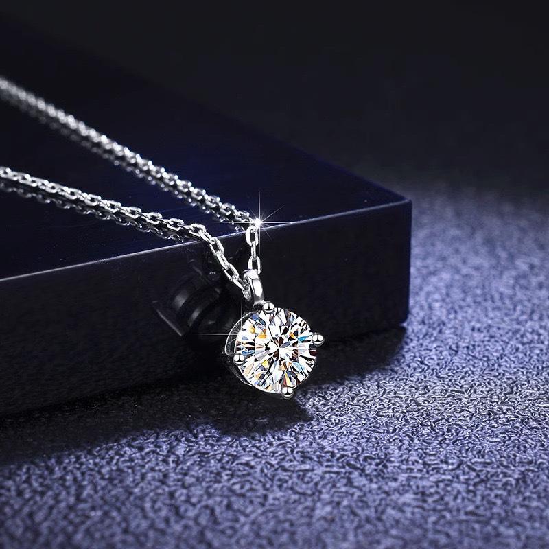 6.5mm Round Cut Six Prong Solitaire Moissanite Pendant Necklace S925 Sterling Silver For Women