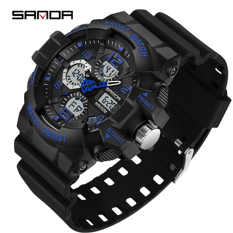 SANDA Dual Display Fashion G- Style Military Watch LED Digital Sports Watches For Man Waterproof Luminous Quartz Men Wristwatch