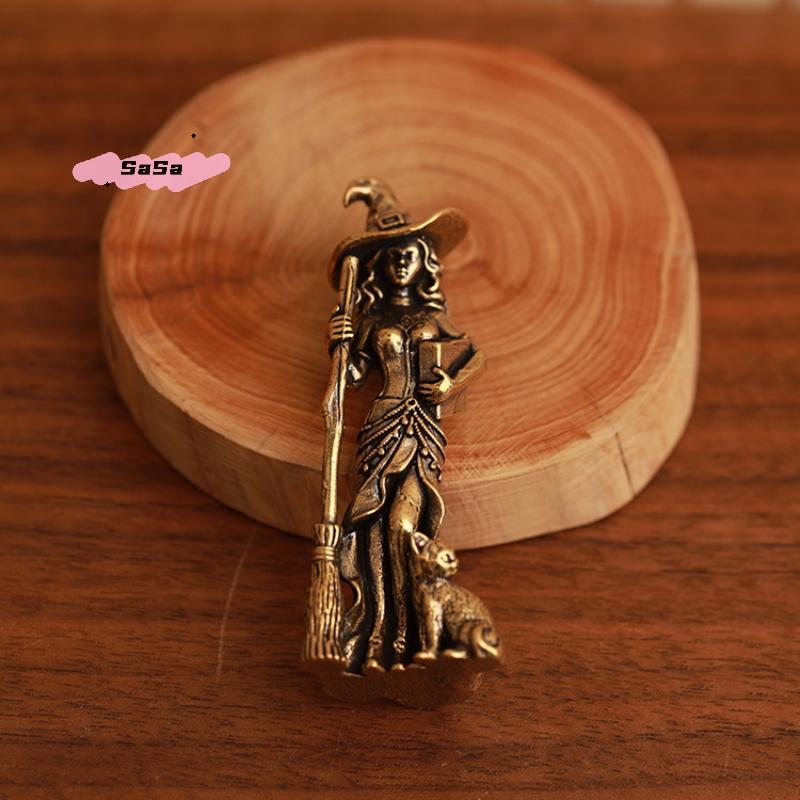 S-1Pc Retro Beautiful Wizard Characters Figurines Brass Magic Small Statue Desktop Decoration Crafts Home Ornament
