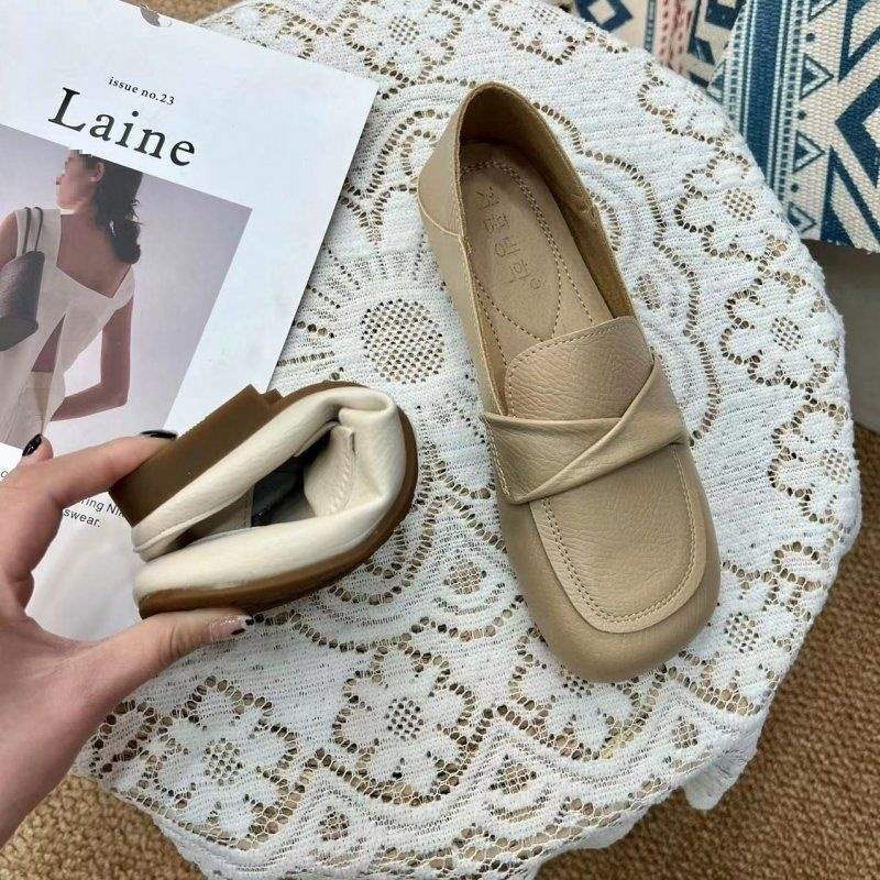 

Retro Doudou shoes women s 2025 new spring soft-soled soft leather pregnant women s non-slip single shoes one pedal grandma shoes 40 абрикосовий
