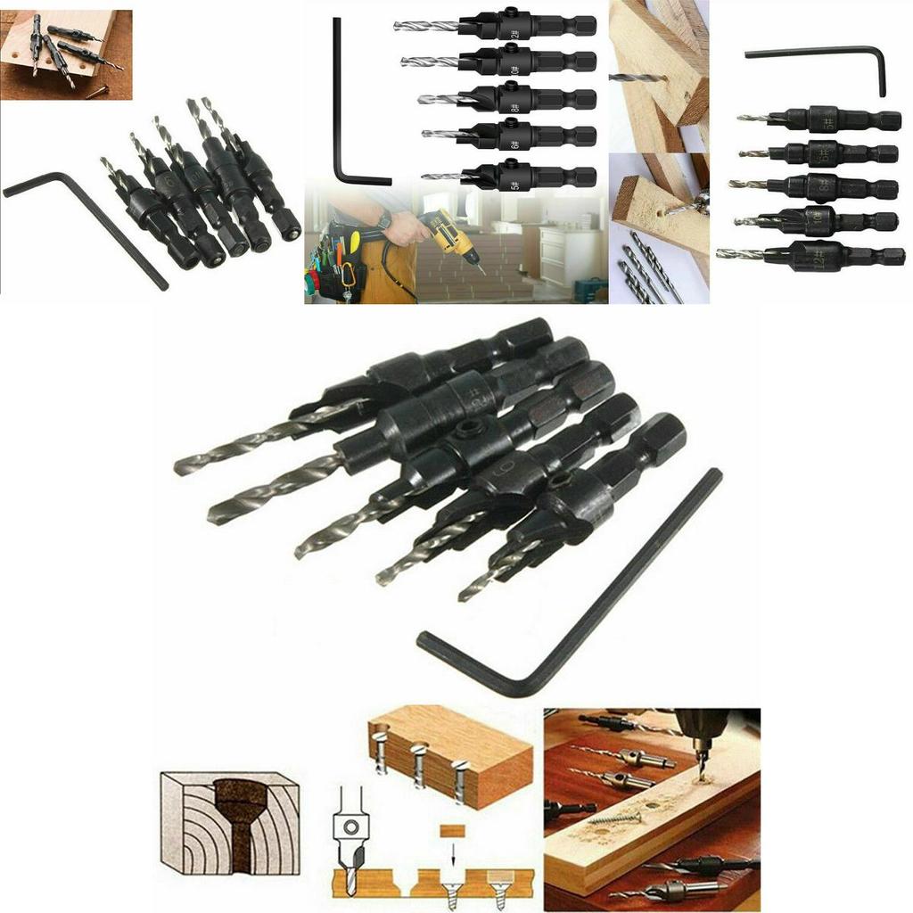 High-performance 5x Adjustable Woodworking Countersink Drill Bit Set For Multiple Screw Sizes
