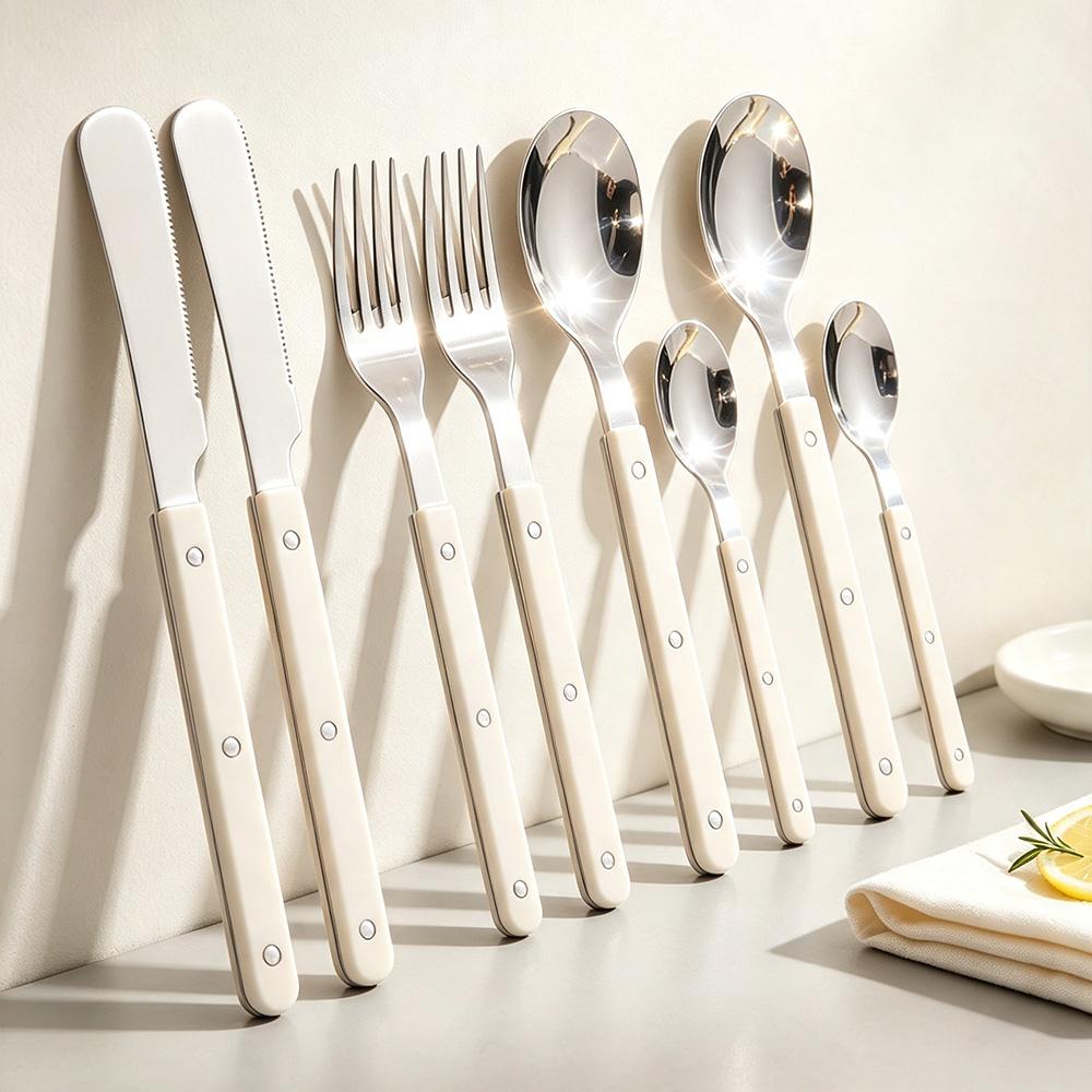 8 Delige Roestvrij Staal Tafelgerei Acryl Handvat Dinerbestek Set Mes Vork Lepels Theelepel Bestek Keuken Platte Bestek Set