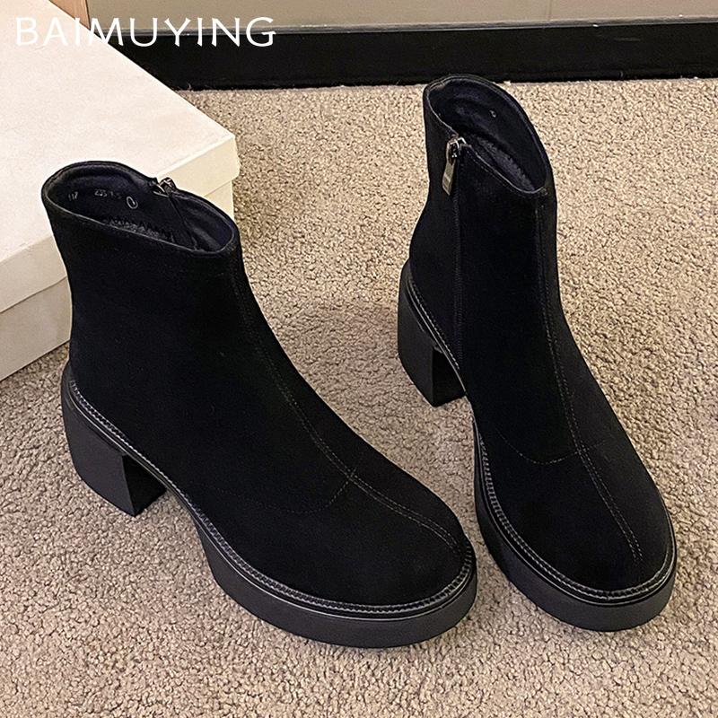Chunky Platform Women Ankle Boots Suede High Heels Retro Shoes Winter 2025 Trend Designer New Motorcycle Boots Goth Botas Mujer