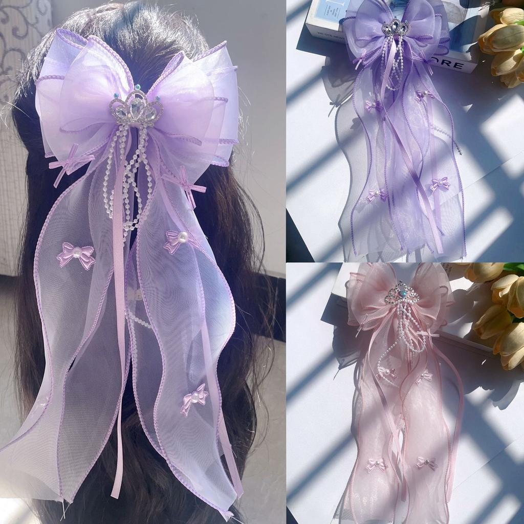 New children's bow, crown, ribbon, yarn, hair clip, hair accessory, ponytail, headband, fairy style, tassel, pressed hair clip
