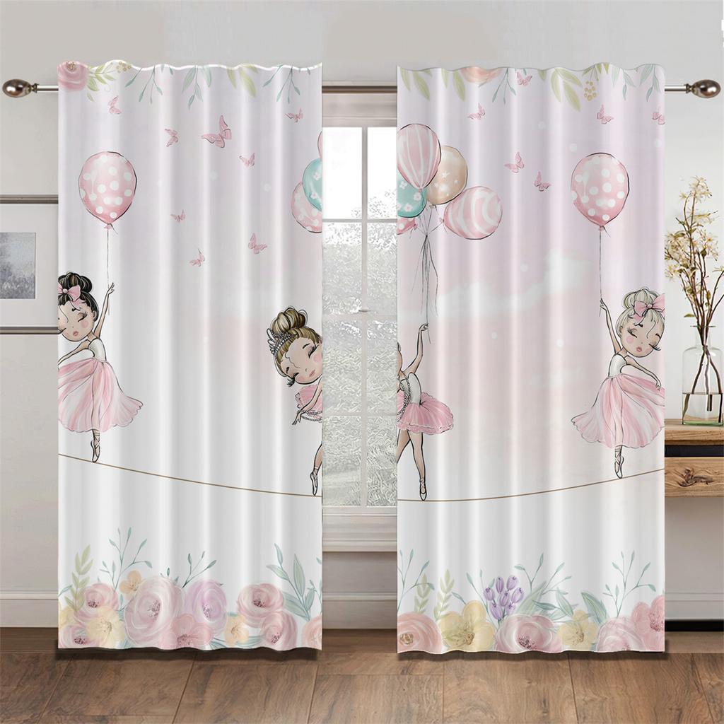 Lovely Parisian Dance Girl Princess Elf Pink Light Filtering Drapes Window Curtains for Living Room Bedroom Decor 2 Pieces