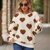 Women's Cozy Fleece Sweatshirt with Heart Print Long Sleeve Crew Neck Casual Fall/Winter Pullover