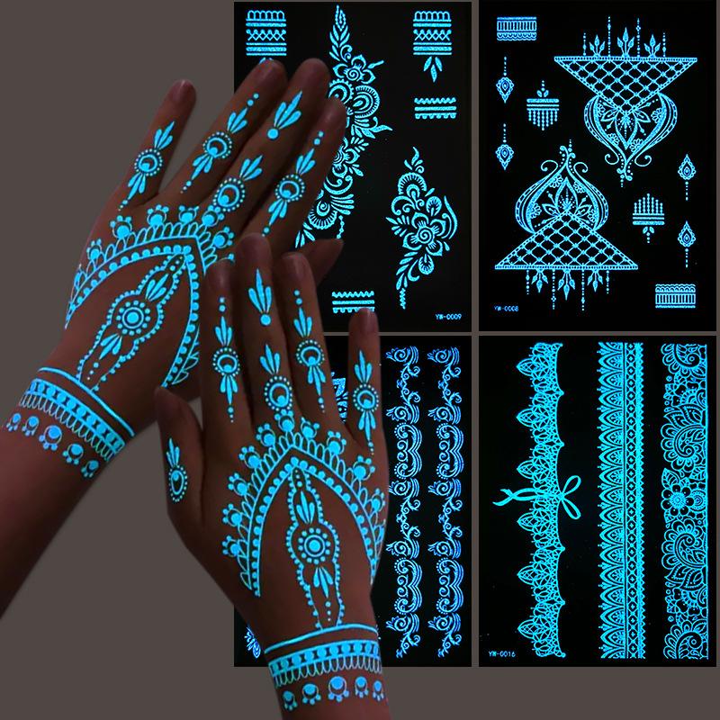 Luminous Tattoo Sticker Indian Lace Tattoo Sticker Hollowed Out Hand Henna Tattoo