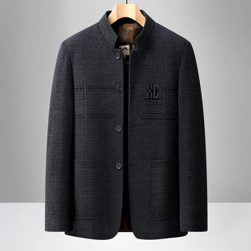 ROMON Men's Casual Wool-Blend Stand-Collar Jacket