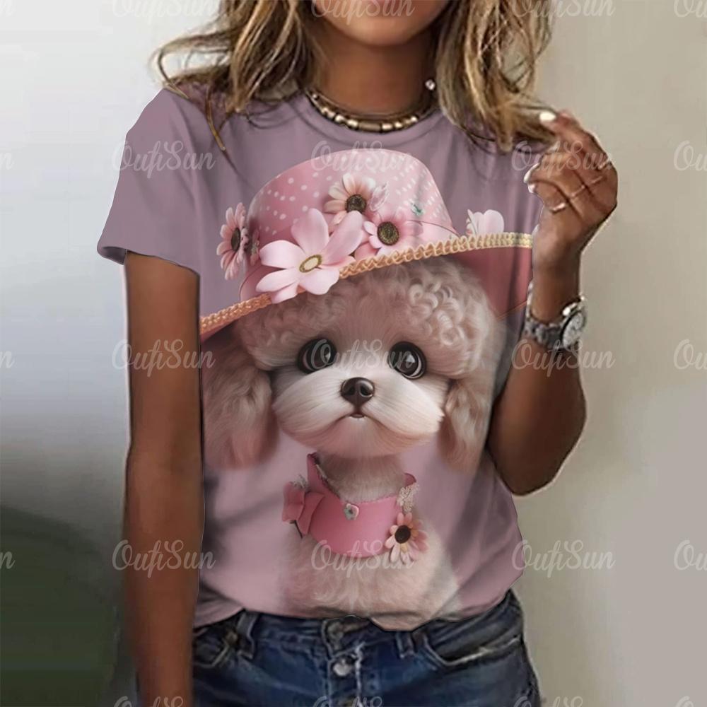 Kawaii Puppy Print Damen T-Shirt Harajuku Kleidung für Damen Casual Style Kurzarm T-Shirts Rundhals Hundert Streetwear Tops