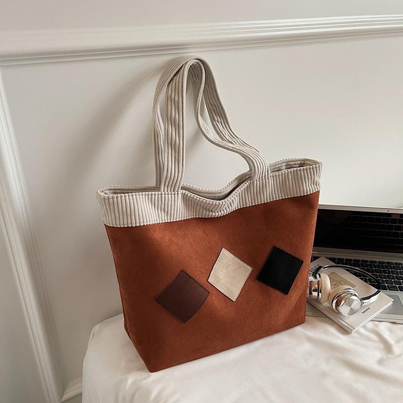 

New Winter Vintage Corduroy Suede Tote Bag Large Capacity Casual Shoulder Bag Comfortable and Versatile Texture Storage Bags коричневый