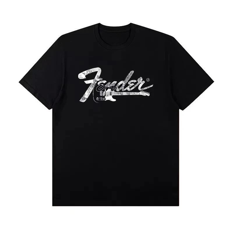 Summer New Fender Jimi Hendrix Fender Electric Guitar Print Graphic Tshirt Mens Short Sleeve Tshirt Street Wear Summer Tops