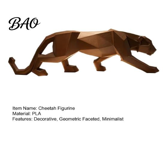 Durable Matte Leopard Statue 3D Printed Cheetah Figurine, Compact Geometric Faceted Sculpture, Animal Figurine Minimalist for Home Office Decor