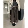 Plus Size High Waist PU Leather Pants - 2025 Korean Style, Loose Fit, Straight Leg, Petite, Eight-Point Length for Spring/Autumn